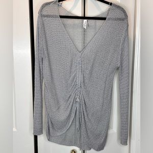 L love gray knit sweater with drawstring